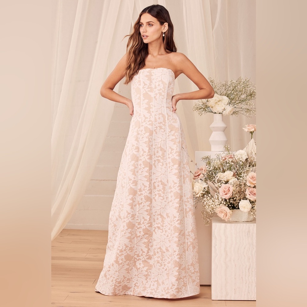 White Embroidered Strapless Maxi Dress